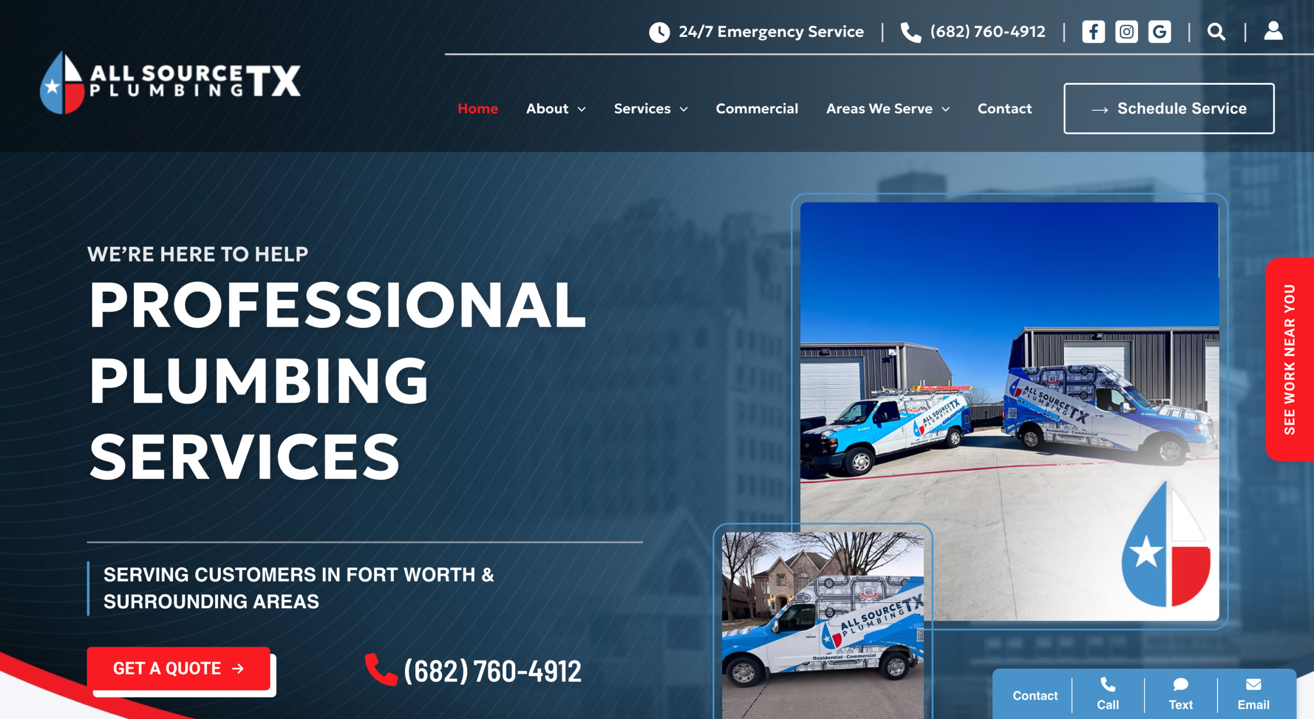 All Source Plumbing TX website homepage — custom service business website designed by ServiceKnight