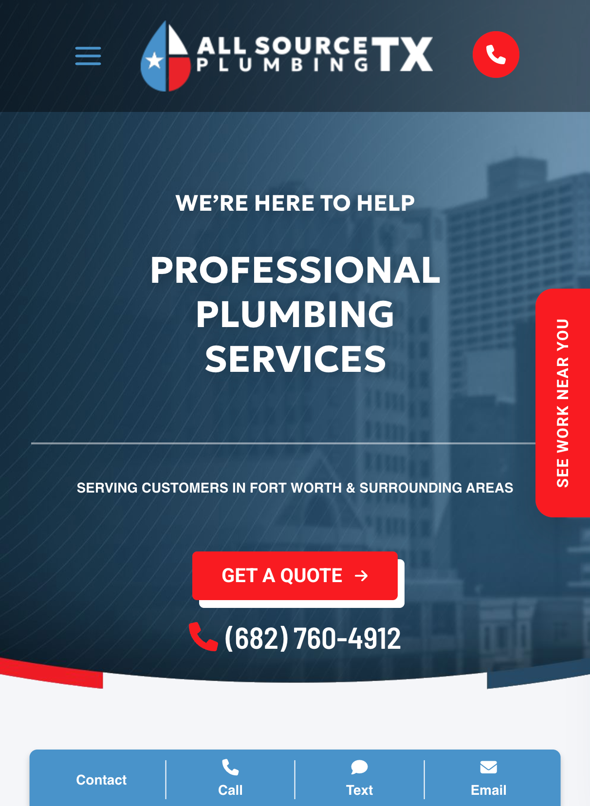 All Source Plumbing TX mobile website — responsive plumbing site design