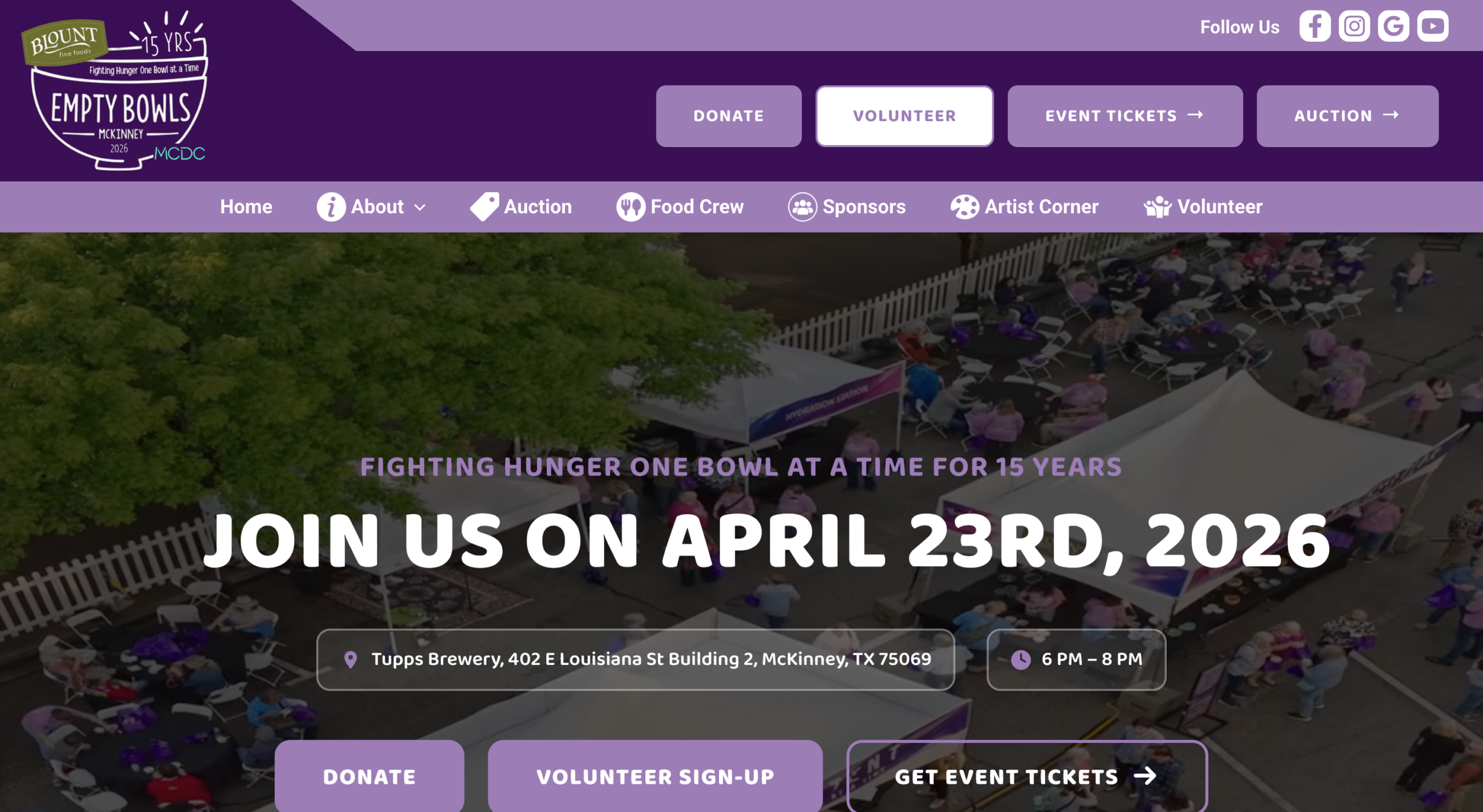 Empty Bowls McKinney nonprofit event website — McKinney, Texas