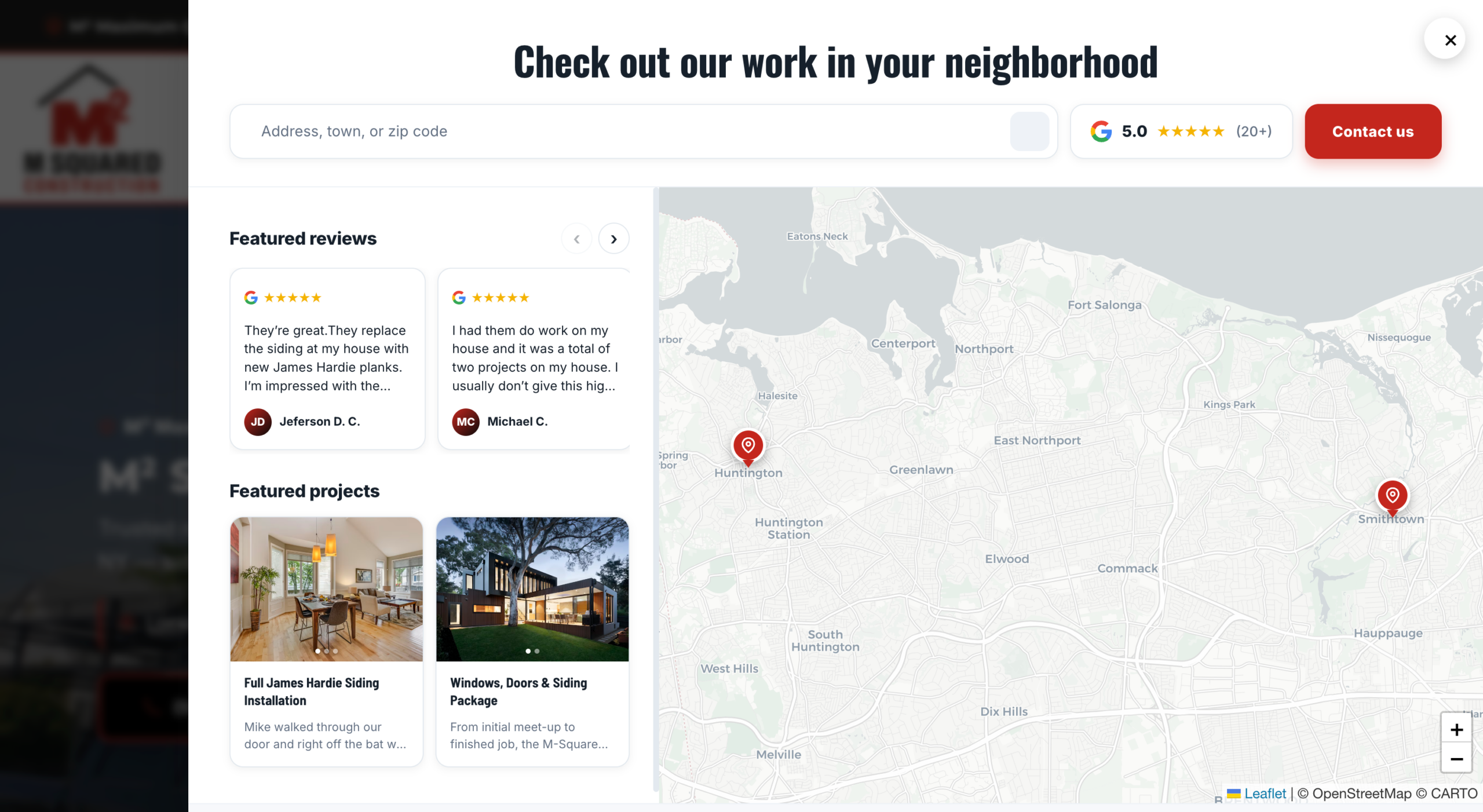 Review Showcase running on M Squared Construction Long Island site