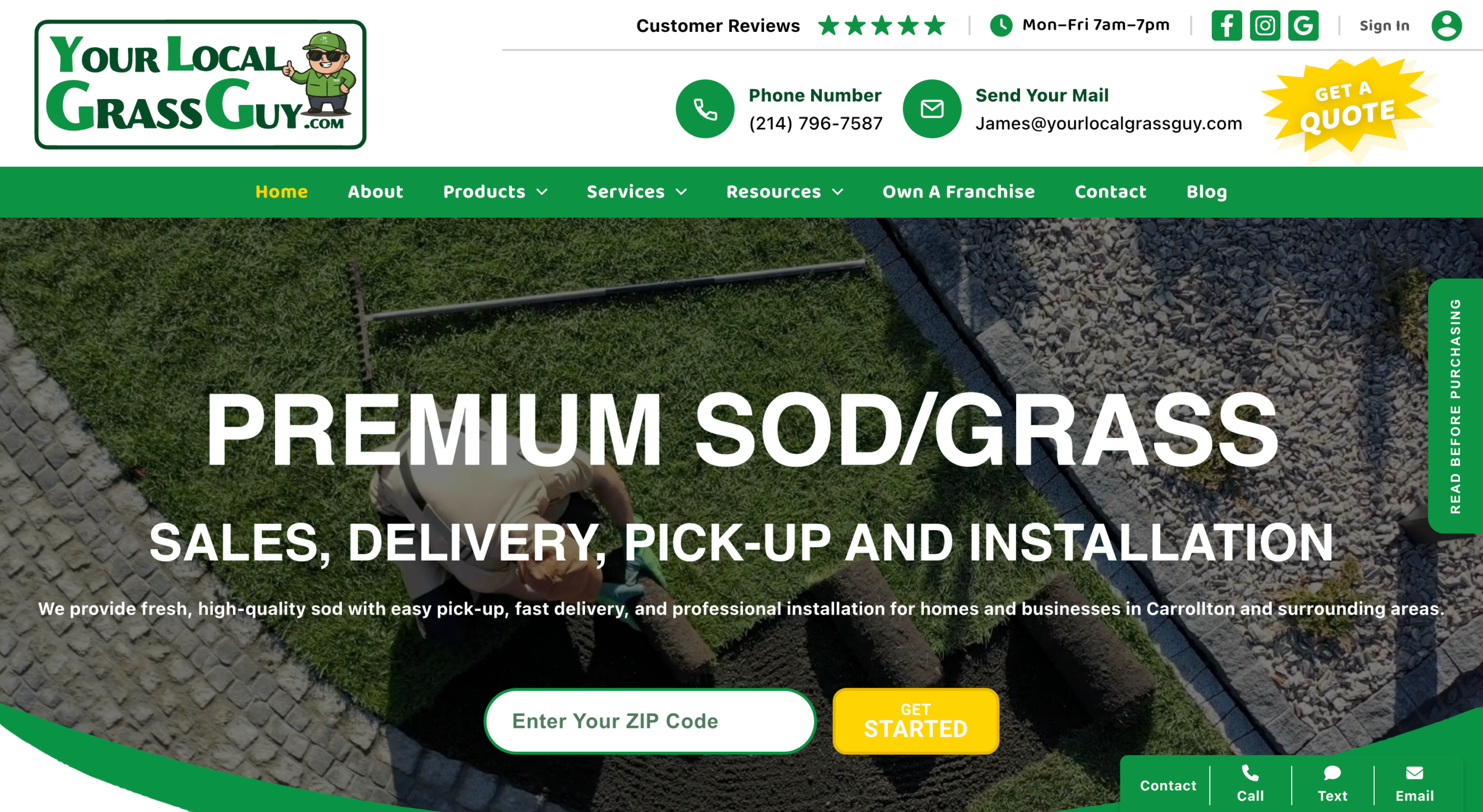Sod installation and sales landscaping website — Carrollton, Texas